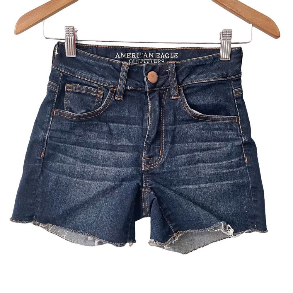 American Eagle Hi-Rise Shortie Jean Cutoff Shorts Women's Size 00 Stretch Denim
